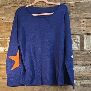 Blue Sweater with Star Accents, NEW, Oversized,